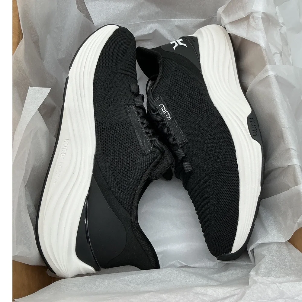 Kuru Atom Mens Athletic Sneakers Black White Knit Walking Running Shoes